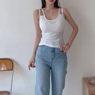 Double-strap Ribbed Tank Top