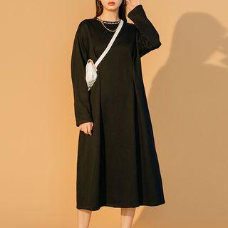 Long-sleeve Lettering Embroidered Midi Dress