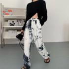 Long-sleeve Irregular T-shirt / Wide-leg Tie-dye Pants