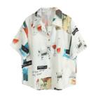 Elbow-sleeve Printed Shirt Off White - One Size