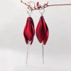 Sterling Silver Flower Drop Earring 1 Pair - Red & Silver - One Size