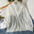 Ruffle-trim Sheer Loose Shirt White - One Size