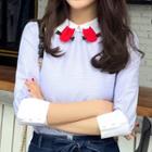 Cat Applique Dotted 3/4 Sleeve Blouse