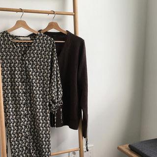 Tie-sleeve Patterned Dress