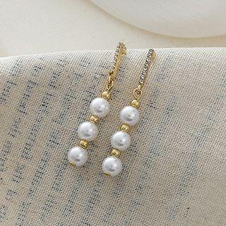 Faux Pearl Dangle Earring E136 - S925 Silver Needle Studded Earring - Faux Pearl - Gold - One Size
