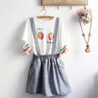 Short-sleeve Strawberry Print T-shirt / Rabbit Jumper Skirt