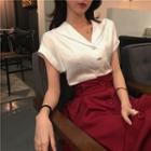 V-neck Short-sleeve Top / Midi A-line Skirt