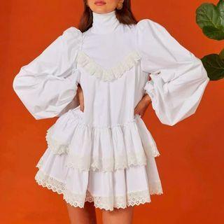 Lace Trim Layered Mini A-line Dress