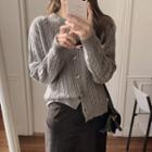 Long-sleeve Cable Knit Top / High-waist Plain Skirt