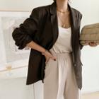 Single-breasted Casual Blazer Dark Brown - One Size