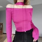 Off-shoulder Halter Knit Top Rose Pink - One Size