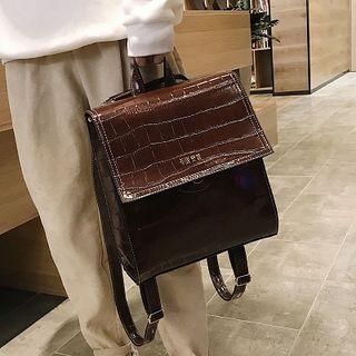 Croc Grain Square Faux Leather Backpack