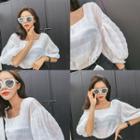 Square-neck Puff-sleeve Smocked Blouse