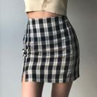 Plaid High-waist Slit Mini Pencil Skirt