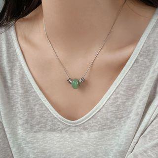 Faux Gemstone Pendant Stainless Steel Necklace 1 Pc - Silver - One Size