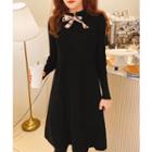 Tie-neck Knit Dress Black - One Size