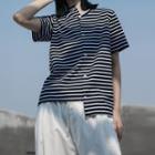 Asymmetric Striped Short-sleeve T-shirt