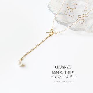 Faux Pearl Pendant Necklace 02 - Gold - One Size