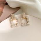 Square Faux Pearl Dangle Earring 1 Pair - Silver Needle - Gold - One Size