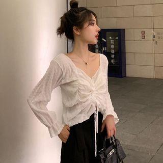 Drawstring-front Long-sleeve Blouse