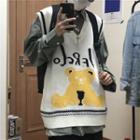 V-neck Bear Print Sweater Vest