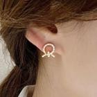 Rhinestone Knot Earring 1 Pair - 925 Silver Needle - Gold - One Size