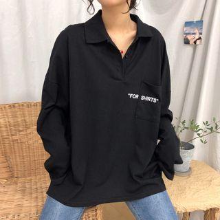 Polo Collar Long-sleeve Lettering T-shirt