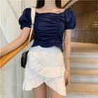 Off-shoulder Plain Top + High Waist Skirt