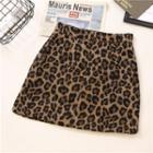 Furry Leopard Print Mini A-line Skirt