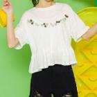 Pom Pom Short-sleeve Peplum T-shirt