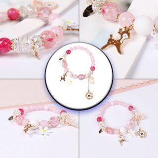 Deer & Diamond Pendant Faux Crystal Bracelet 492 - Pink - One Size