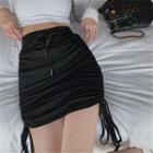 High-waist Drawstring Shirred Mini Pencil Skirt Black - One Size