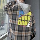 Lettering Plaid Shirt With Hood