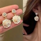 Sterling Silver Faux Pearl Flower Drop Earring 1 Pair - Gold - One Size