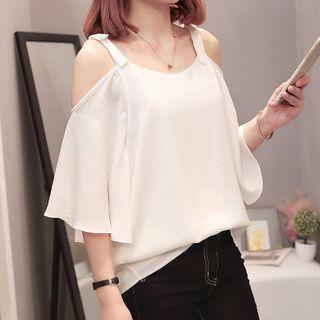Cold-shoulder Flared-sleeve Blouse