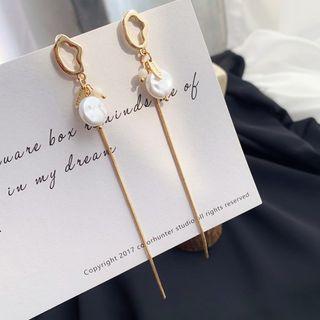 Faux Pearl Drop Earring / Clip-on Earring 1 Pair - Gold - One Size
