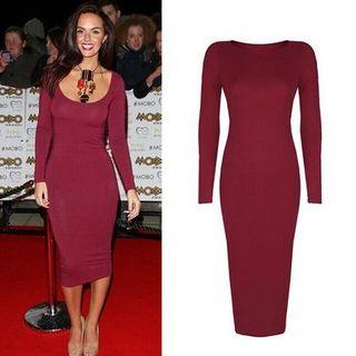 Round Neck Plain Sheath Dress