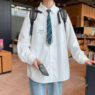 Long Sleeve Pocket Front Shirt With Tie