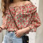 Floral Off Shoulder 3/4-sleeve Top As Shown In Figure - One Size