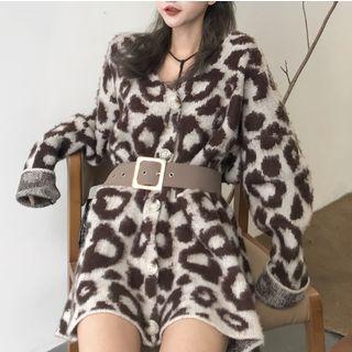 Leopard Print V-neck Cardigan As Shown In Figure - One Size