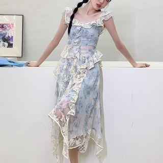 Ruffled Lace Camisole Top / Asymmetrical Midi A-line Skirt