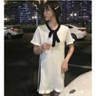 Short-sleeve Dress Medium Long Bow Knit Skirt White - Xxxs