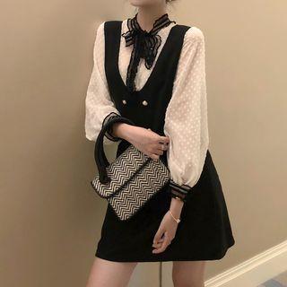 Mock Two Piece Dotted Chiffon Dress Black - One Size