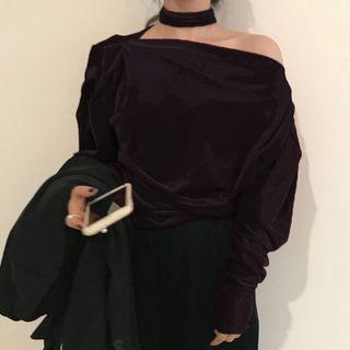 Halter Long-sleeve Velvet Top