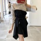 Long-sleeve Mock Two-piece Striped Asymmetrical Dress