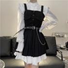 Long-sleeve Ruffle Trim Cropped Shirt / Plain Mini Skirt / Mini Overall Dress