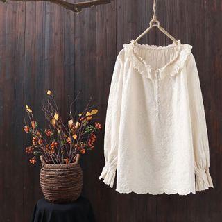 Long-sleeve Frill Trim Collared Blouse