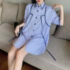 Striped Short-sleeve Mini Shirtdress Stripe - Blue - One Size