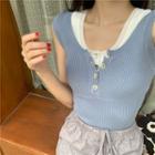 Mock Two-piece Button Tank Top