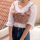 Elbow-sleeve Eyelet Blouse / Floral Print Cropped Camisole Top